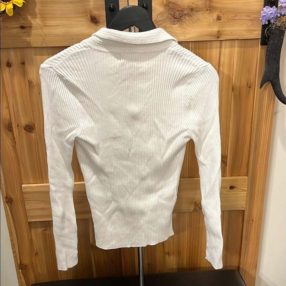 Marled White Ribbed Long Sleeve Top - Picture 5 of 7